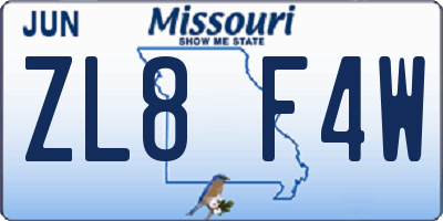 MO license plate ZL8F4W