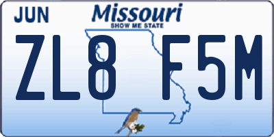 MO license plate ZL8F5M