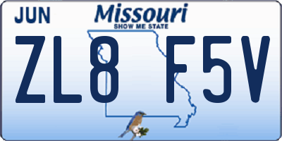 MO license plate ZL8F5V