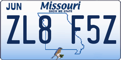 MO license plate ZL8F5Z