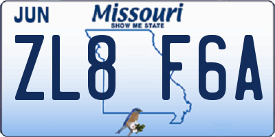 MO license plate ZL8F6A