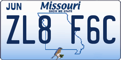MO license plate ZL8F6C