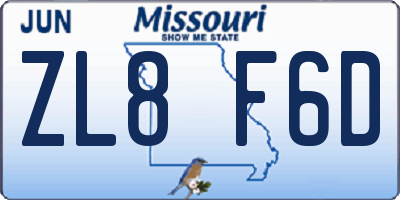 MO license plate ZL8F6D