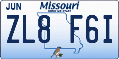 MO license plate ZL8F6I