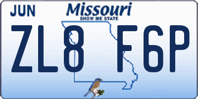 MO license plate ZL8F6P