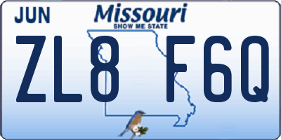 MO license plate ZL8F6Q