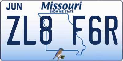 MO license plate ZL8F6R