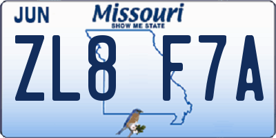 MO license plate ZL8F7A