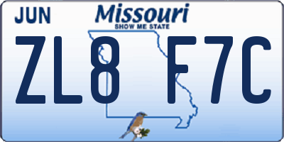 MO license plate ZL8F7C