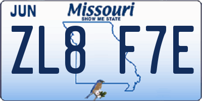 MO license plate ZL8F7E