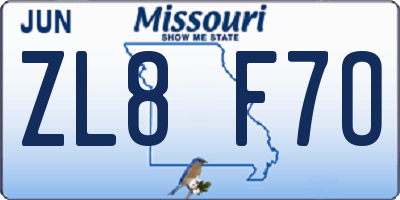 MO license plate ZL8F7O