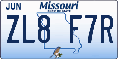 MO license plate ZL8F7R