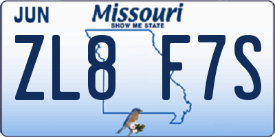 MO license plate ZL8F7S
