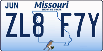 MO license plate ZL8F7Y