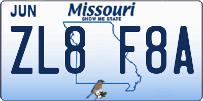 MO license plate ZL8F8A