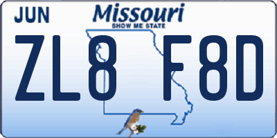 MO license plate ZL8F8D