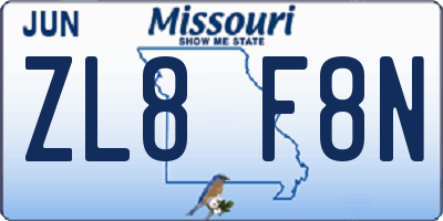 MO license plate ZL8F8N