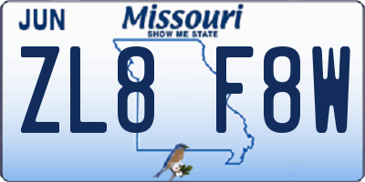 MO license plate ZL8F8W