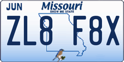 MO license plate ZL8F8X
