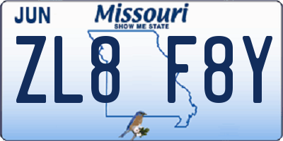 MO license plate ZL8F8Y
