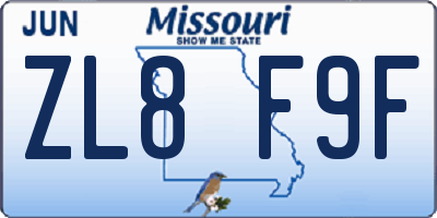 MO license plate ZL8F9F