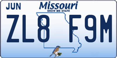 MO license plate ZL8F9M