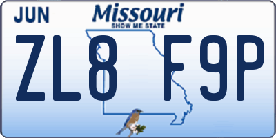 MO license plate ZL8F9P