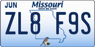 MO license plate ZL8F9S