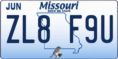 MO license plate ZL8F9U