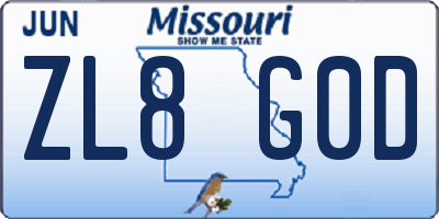 MO license plate ZL8G0D