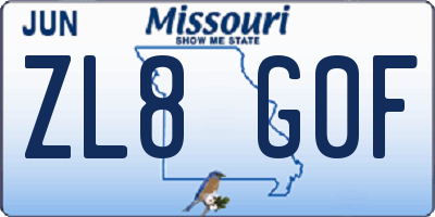 MO license plate ZL8G0F