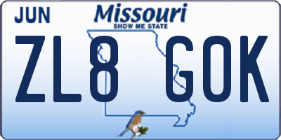 MO license plate ZL8G0K