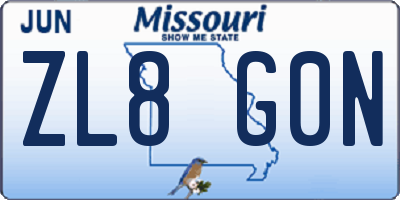 MO license plate ZL8G0N