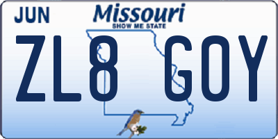 MO license plate ZL8G0Y