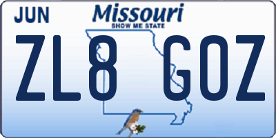 MO license plate ZL8G0Z
