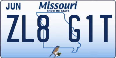 MO license plate ZL8G1T