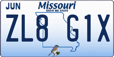 MO license plate ZL8G1X