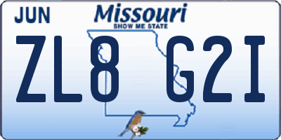MO license plate ZL8G2I