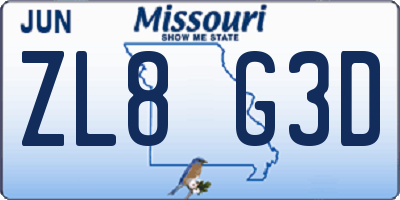 MO license plate ZL8G3D
