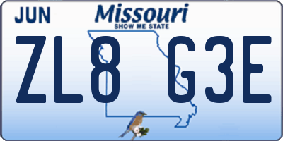 MO license plate ZL8G3E