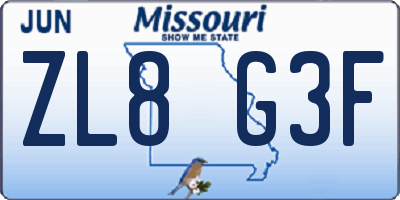 MO license plate ZL8G3F