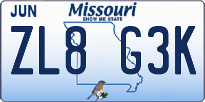MO license plate ZL8G3K