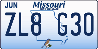 MO license plate ZL8G3O