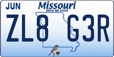 MO license plate ZL8G3R