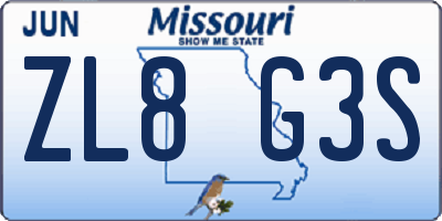 MO license plate ZL8G3S