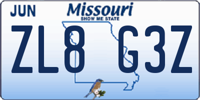 MO license plate ZL8G3Z