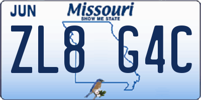 MO license plate ZL8G4C