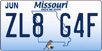 MO license plate ZL8G4F