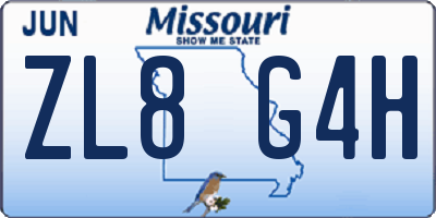 MO license plate ZL8G4H