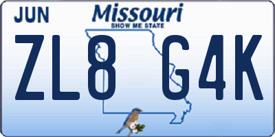 MO license plate ZL8G4K